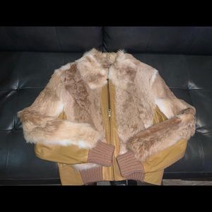 Leather Rabbit fur coat